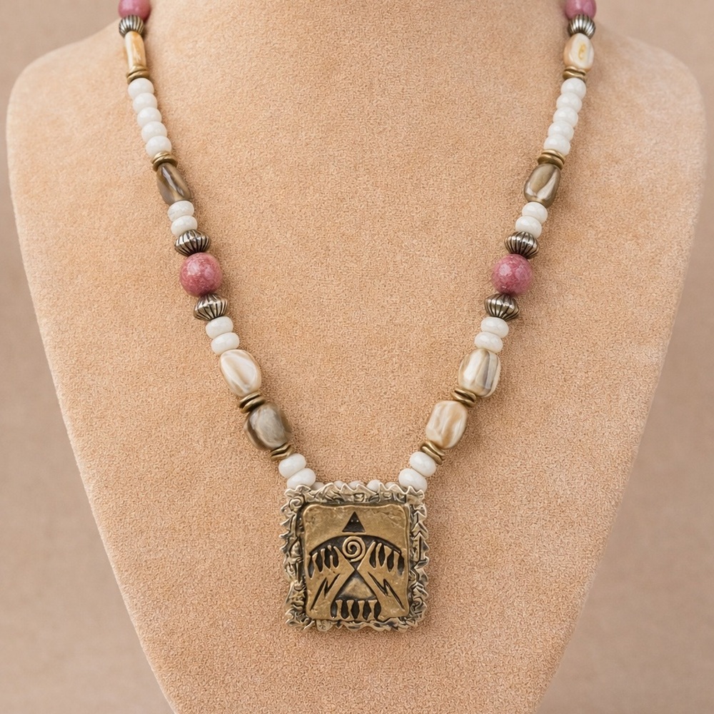Vintage Sterling Silver Bronze Thunderbird Pendant Native American Necklace.